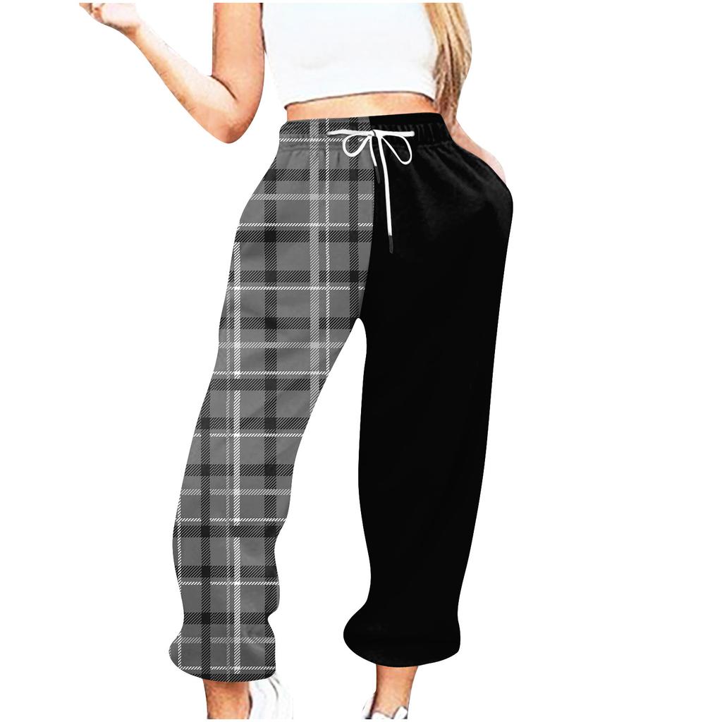 Женские повседневные модные повседневные брюки с принтом в клетку, брюки с завязками на шнурке