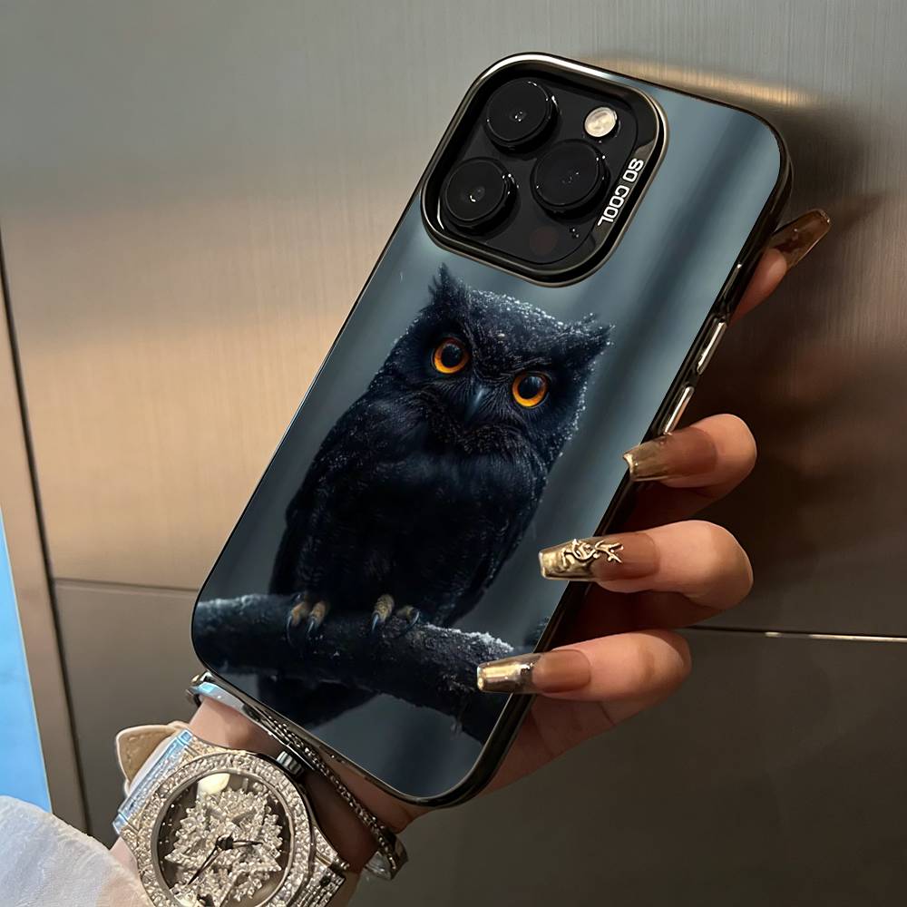Cute owl pattern For iPhone 17 16 15 14 13 12 11 Pro Max XS 17 Air Silicone Colored Silver Bumper Cover