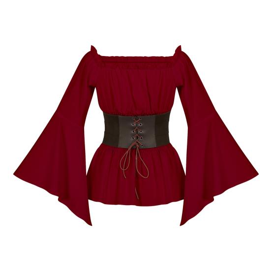 Женский топ с корсетом, средневековый пиратский блузка с открытыми плечами, нестандартные расклешенные рукава, лепестковый подол, костюм для косплея на фестивале