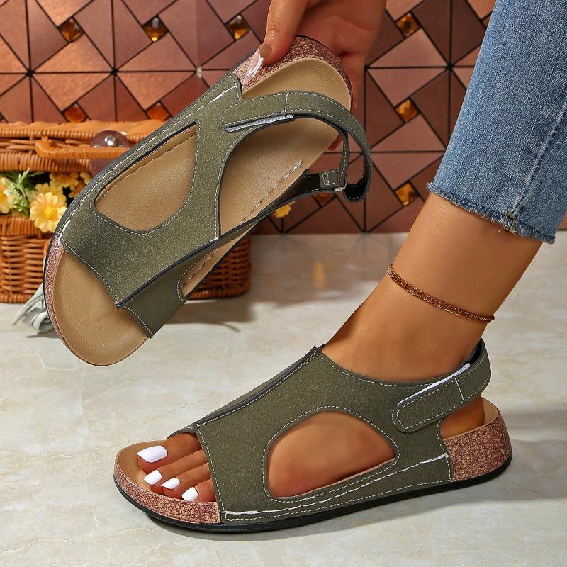 Large Size Velcro Platform Sandals Women's Sewing Line Breathable Hollow Wedge Heel Beach Sandals