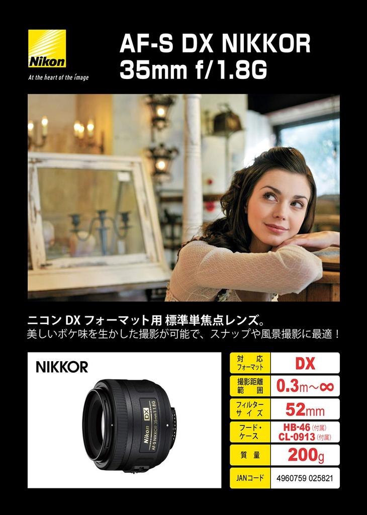 Nikon Single Focus Lens DX NIKKOR 35mm for Nikon DX Format Only AF-S f/1.8G
