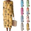 Women's Fashion Casual Long Sleeve Floral Print Round Neck Pocket Elegant Temperament Dress