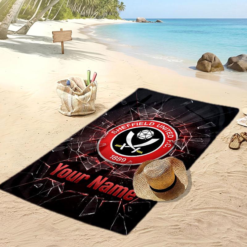 Sheffield United FC Personalized Printed Beach Towel Soccer Logo Support Custom Name Text Absorbent Towel For Sport Travel Special Gift