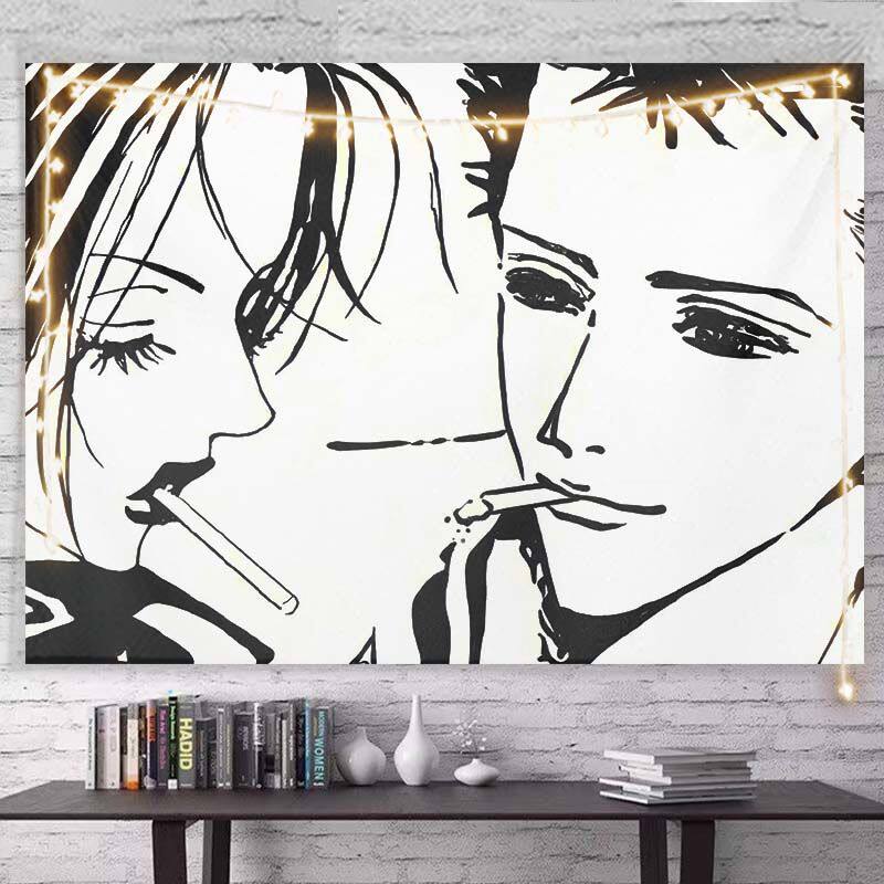 Nana Punk Rock Black Pink Anime Collage Tapestry Wall Hanging Art Decor for Bedroom Otaku Corner Cozy Study Space