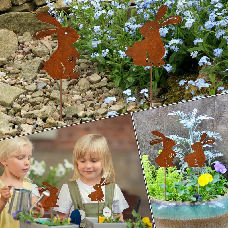Декоративные садовые колышки Пасхальный железный милый кролик Вставка в землю Дом Уличные украшения Садовый штекер Реквизит для фото Для