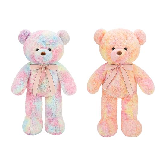 Bear Doll Dreamy Gradient Color Giant Size Girl Plush Toy with Bowknot Decor Valentine Day Home Decor