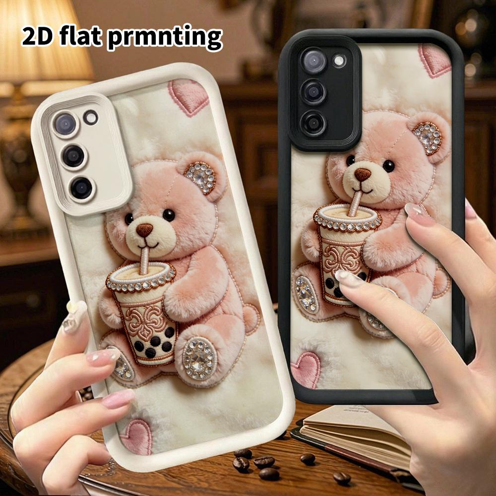 Phone Case: 2D Flat Samsung Galaxy A34 A35 M05 M06 S20 S22 S21 FE Plus 5G Tiered Protective Case, Pink Bear, Christmas and Halloween Gift