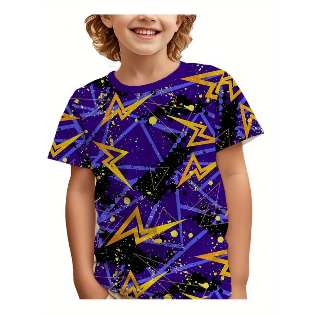 Children's clothing T-shirt, boys' moon pattern 3D printing, streetwear, short sleeved top, children's quick drying T-shirt