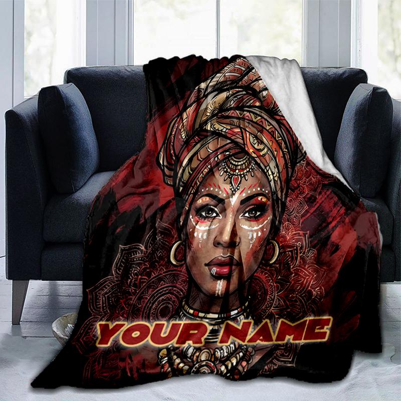 1PC Custom Name African Beauty Art flannel blanket versatile,all-season throw suitable for the living room,bedroom,camping,travel,and gift