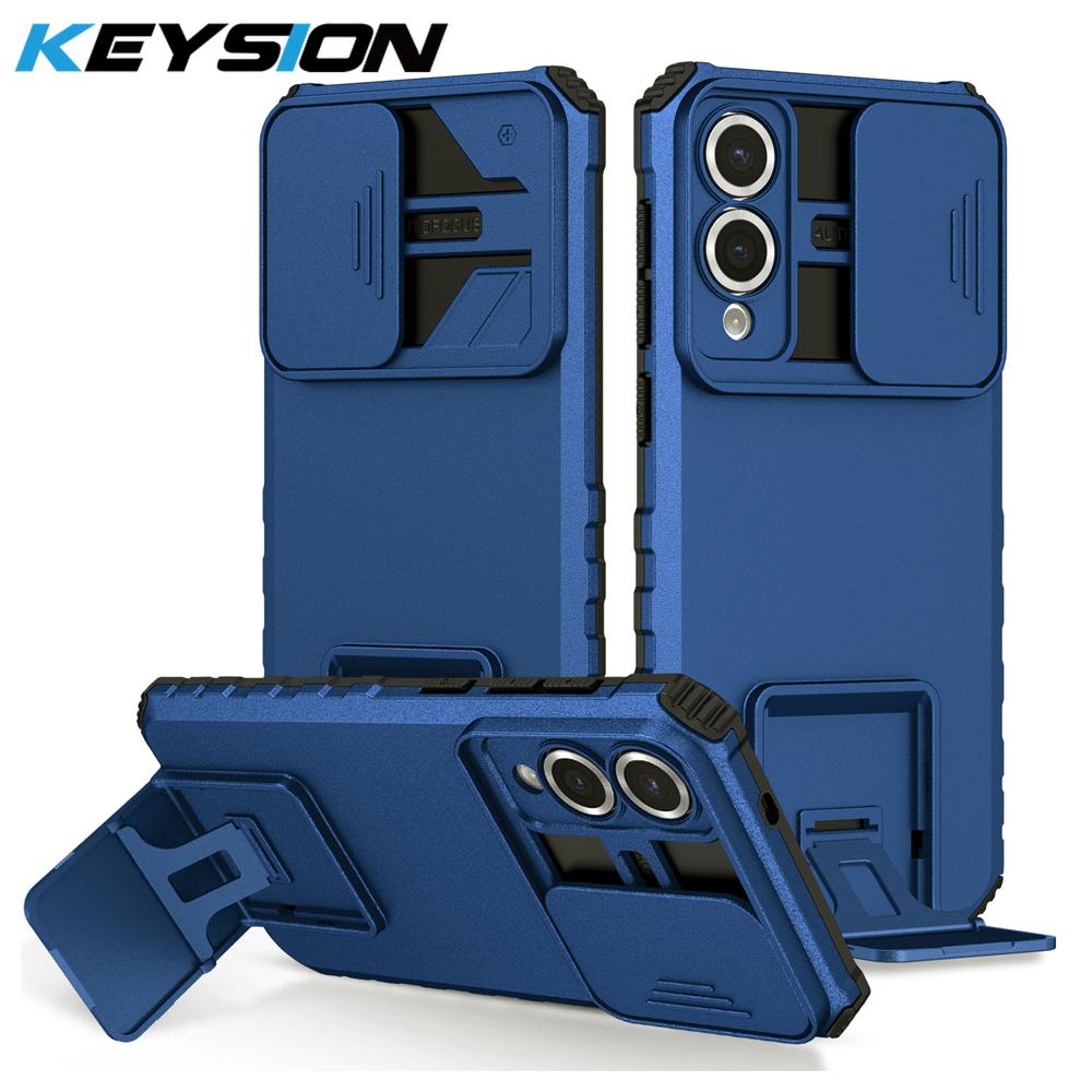 KEYSION Противоударный защитный чехол для Samsung S25 Edge 5G Slide Camera Lens Protection Live Stand Phone Cover для Galaxy S25 Edge 5G