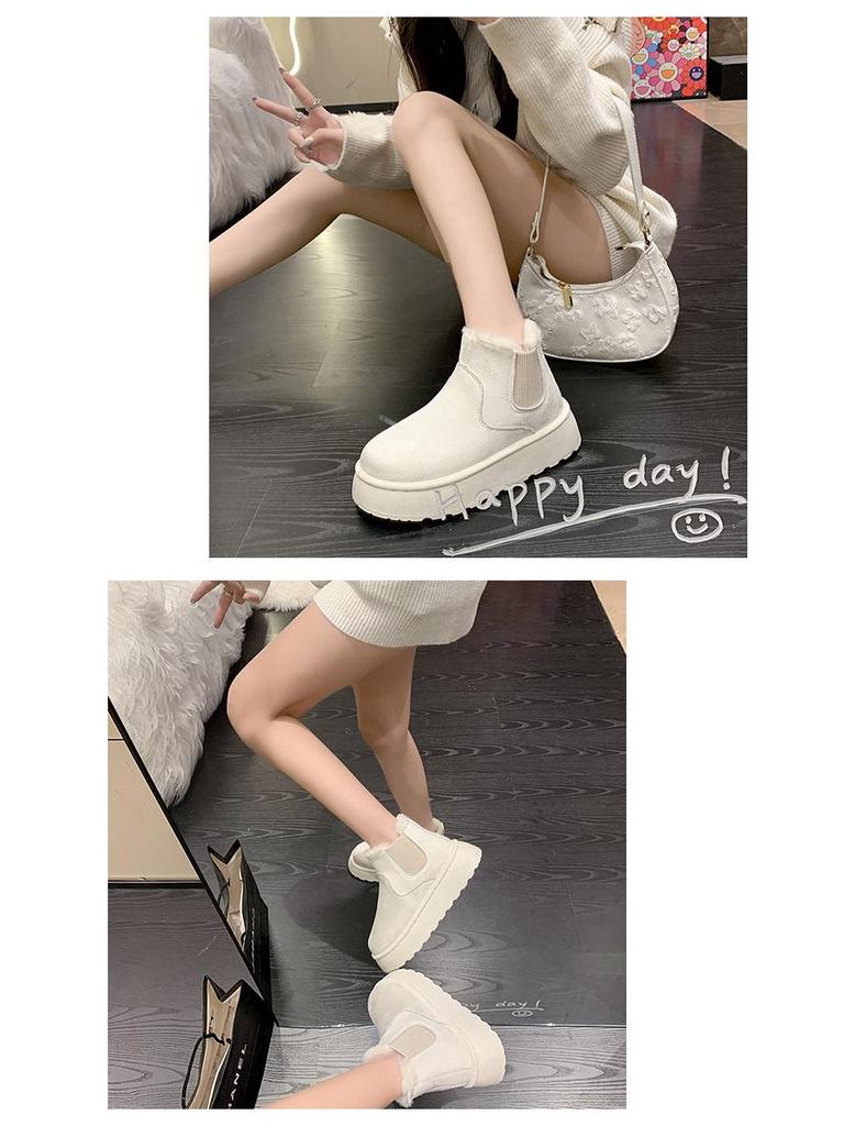 Трендовые утепленные ботинки на толстой подошве с эластичной лентой и нескользящей подошвой