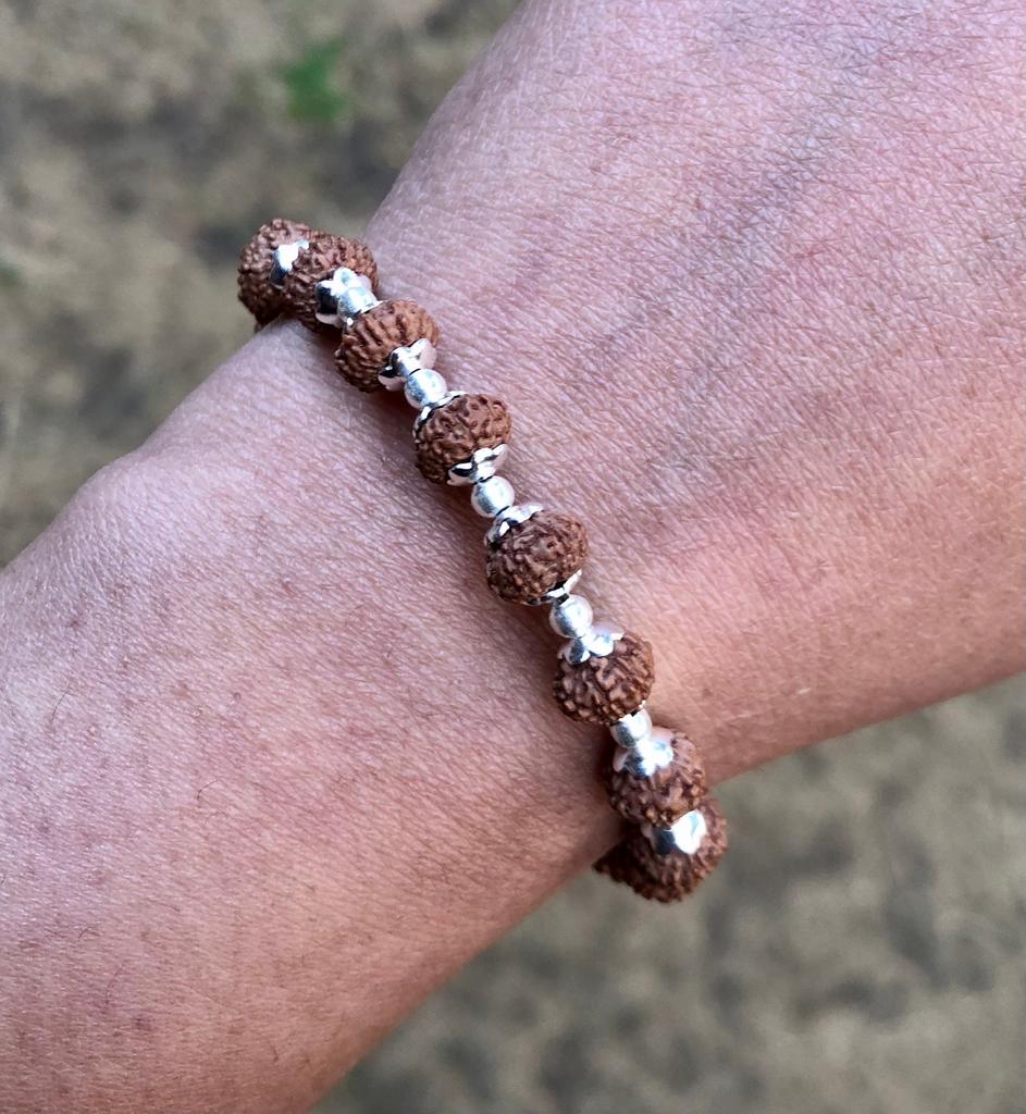 LAB CERTIFIED + 925 Silver + Natural 8 Mukhi RUDRAKSHA Rudraksh Bracelet, Adjustable Indian Origin Lord Shiva Yoga Prayer Meditation