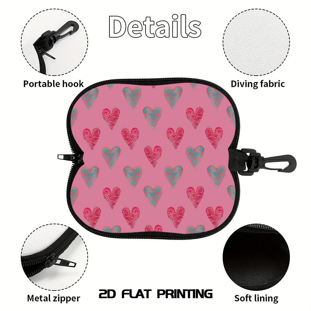 Pink Swirl Heart Pattern Soft Fabric Pouch,Sunglasses Case,Portable Spectacle Storage Bag,Lightweight Protective Eyewear Holder