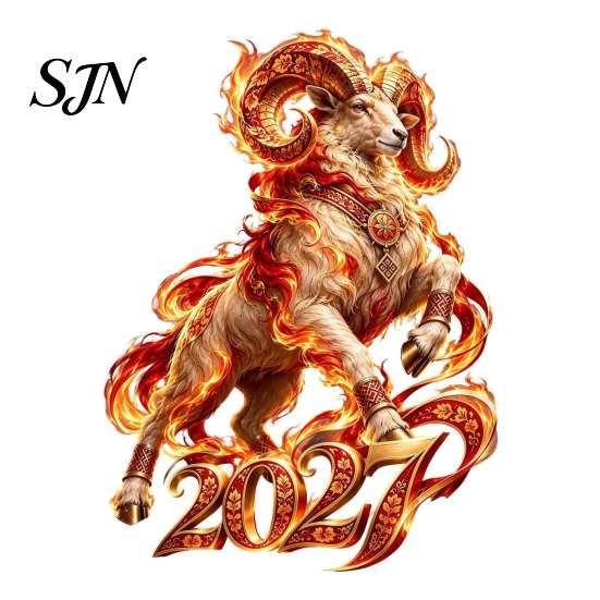 No Glue Glass Decals 2027 Russian New Year Flame Goat Static Sticker, PVC Zodiac Sheep Window Cling, Red and Gold Decor Stickers for Home Store