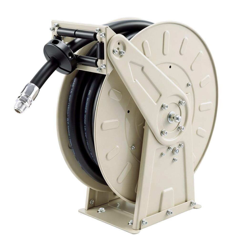 Fuel Hose Reel, 19.05 x 9900 mm Retractable, Spring Driven Auto Swivel Rewind, 300 PSI, Heavy-Duty Carbon Steel Construction with Industrial Grade