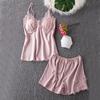 Women's Silk Five-Piece Pajama Set: Spring/Autumn Nightdress & Robe with Chest Pad