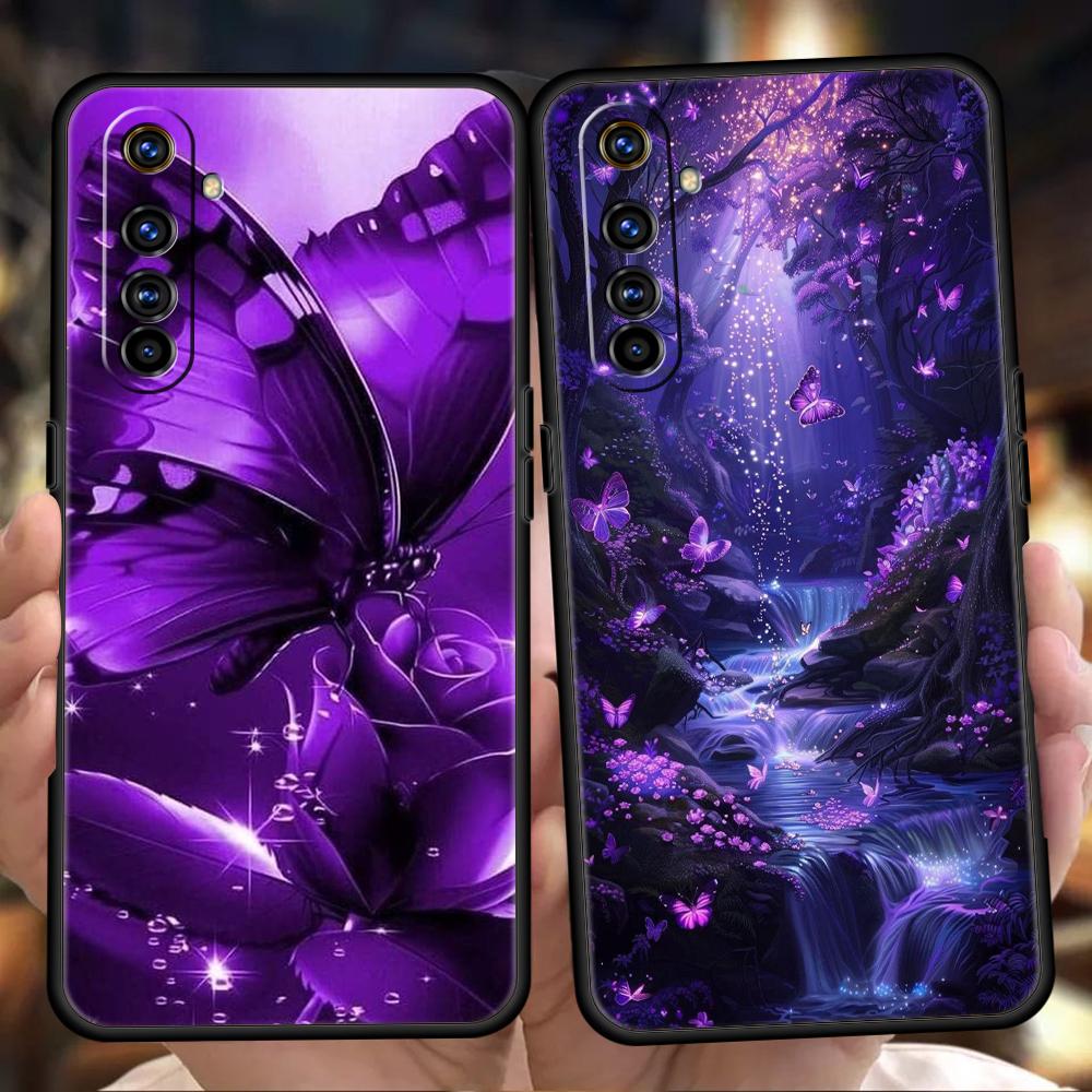 Мягкий ТПУ Для Realme 11 10 9 Pro Plus GT2 GT3 GT5 C21 C25 C35 C53 C55 C67 Pro 5G Ударопрочный Чехол для Телефона Арт Фиолетовая Бабочка Capas