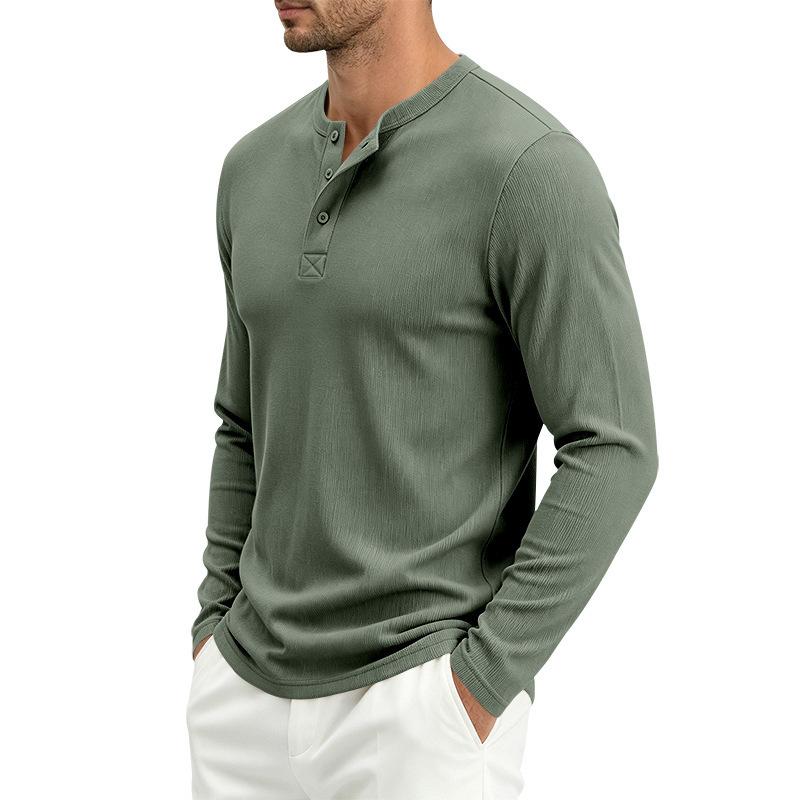 Men S Waffle Knit Henley Collar Long Sleeve T Shirt