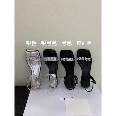 Французские серебристые босоножки на толстом каблуке со стразами, женские, лето 2025, новая летняя юбка, красивые римские туфли на низком каблуке