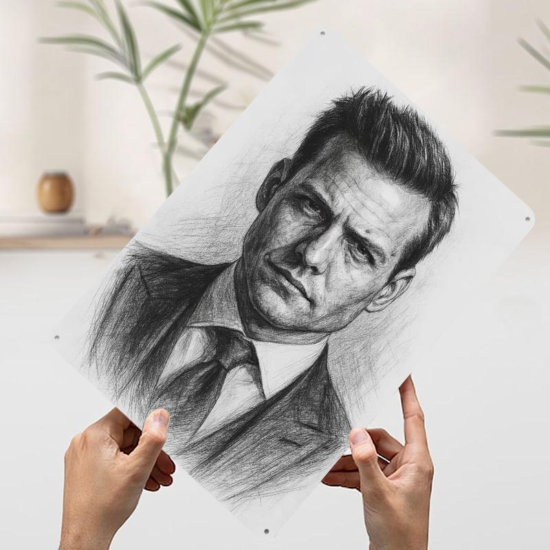 Harvey Specter Portrait Printed Poster Customized Wall Art Retro Vintage Metal Tin Signs for Interior Decoration Living Room