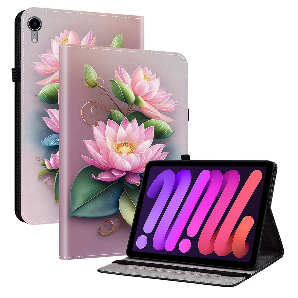 Для iPad мини (2024)/(2021) Кожаный чехол-подставка с узором и карманами для карт