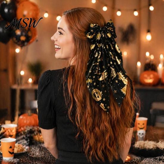 Bat Hair Accessories Halloween Silky Satin Bows, Big Ribbon Bow Clips, Oversized Cute Decor Long Tail Barrettes, for Women Girls Holiday Bows