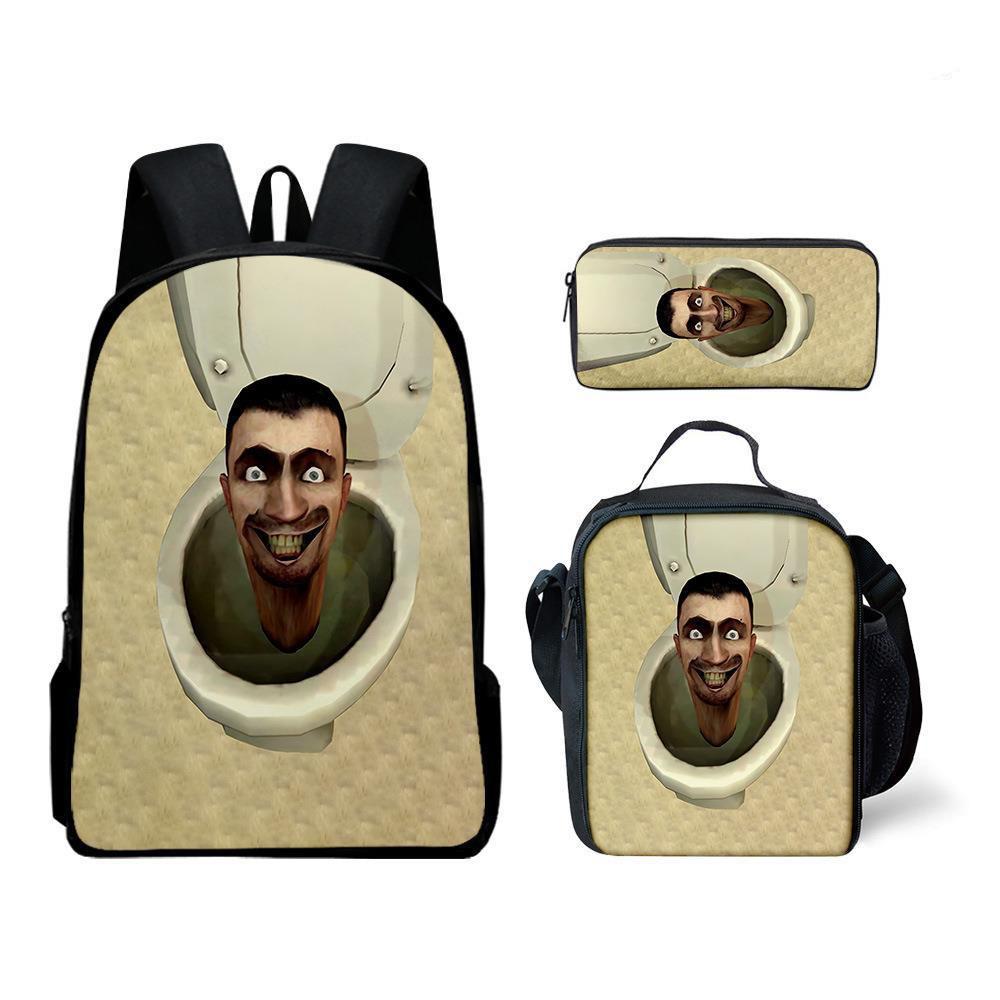 Skibidi toilet man schoolbag titan monitor man backpack satchel pencil case three-piece set