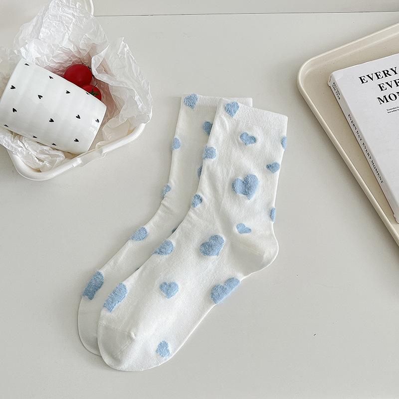 Female Autumn Sweet Love Wave Dot Lovely Collision Color College Style Boneless Tube Socks