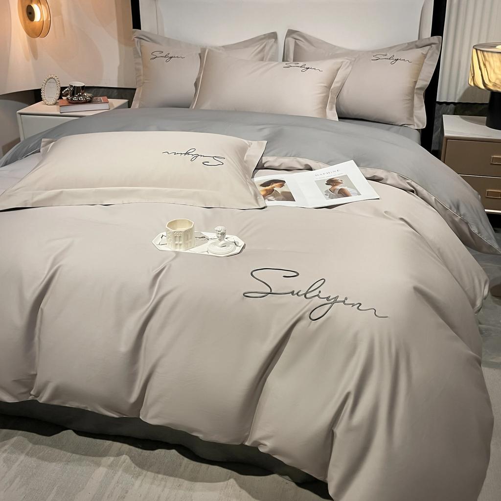 400TC Luxury Egyptian Cotton Bedding Set Full Queen King Size Duvet Cover Bed Fitted Sheet Set Pillowcase Bed Linen Solid Color