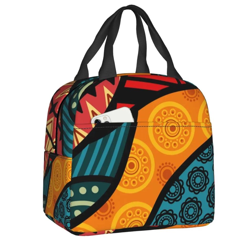 Пользовательские Африканский Анкара восковой принт желтый подушка сумка для обеда женский холодильник термоизолированный ланч-бокс для детей школьного возраста