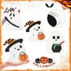 Whimsical Halloween Table Decor 3Pcs Sweet Ghost Decor, Wooden Cute Figurines with Candy Rustic Tabletop Pumpkin & Cauldron, Centerpiece for