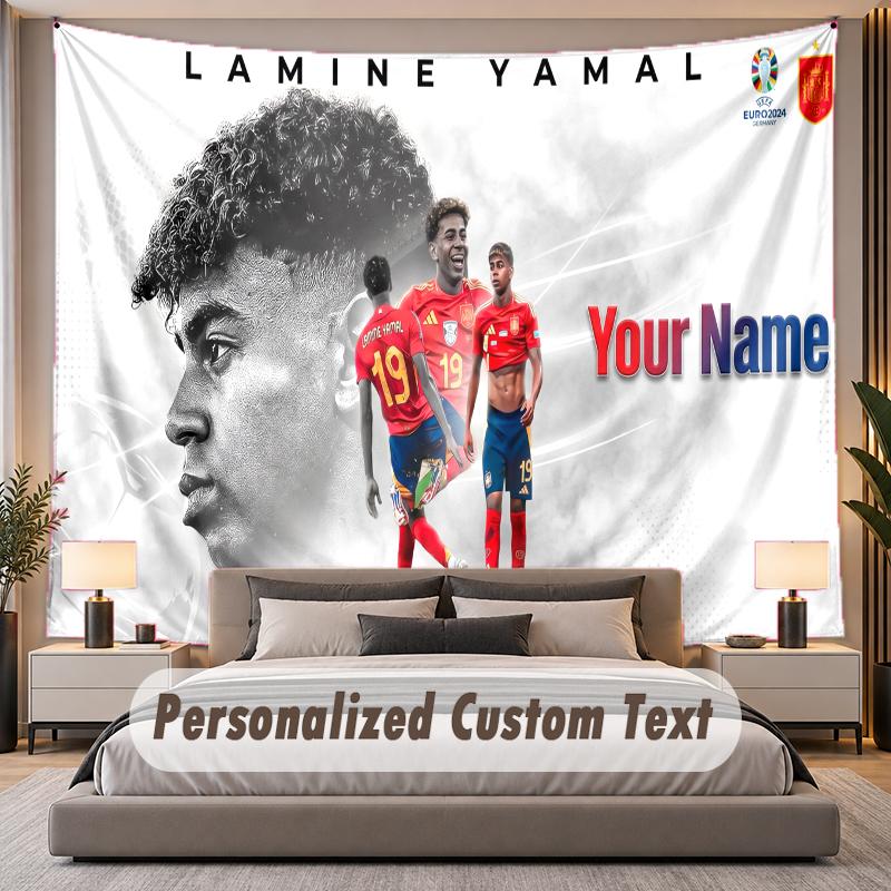 Custom Name Text Tapestry Lamine Yamal Personalized Polyester Wall Tapestry For Bedroom And Room