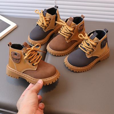 Детские осенне-зимние кожаные ботинки в британском стиле, детские нескользящие зимние туфли на боковой молнии, короткие сапоги