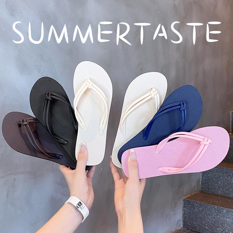 Ins Style Fashionable Simple Casual Flip-flops Women Summer Non-slip Bathing Pinch Feet Outside Wearing Flat Beach Cool Slippers Women