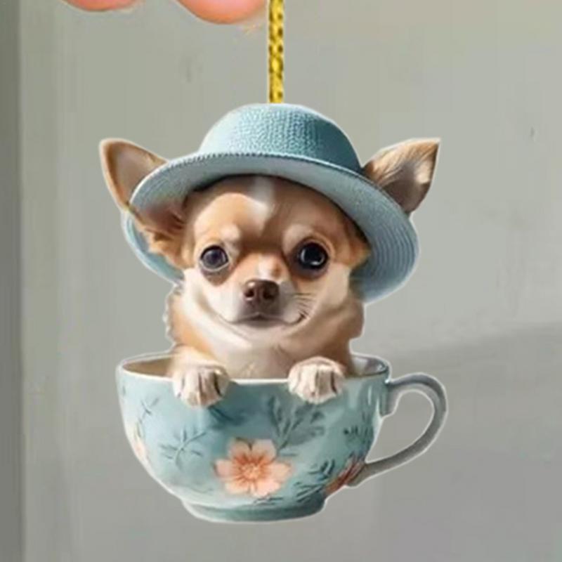 Car Pendant Acrylic Pet Cup Design Car Rear View Mirror Decor Auto Rearview Mirror Interior Decor Cute Car Ornament 2D Acrylic