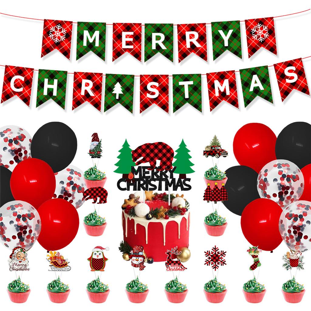 Christmas Decoration Snowflake Elk Plaid Letter Flag Spiral Balloon Set Customization