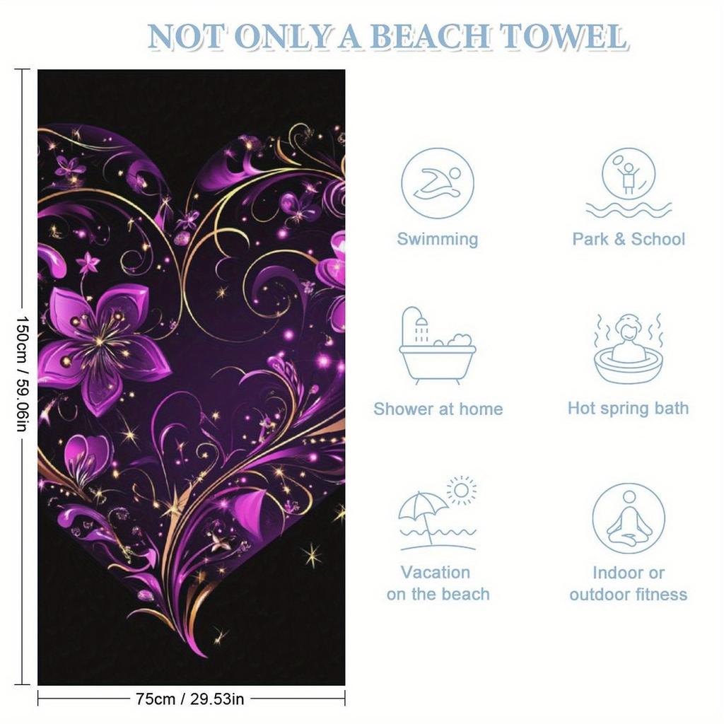 Floral Heart Designed Beach Towel Large Towel, Super Absorbent, Quick-Dry, Fashionable Decorative Beach Towel Bath Towel Sport