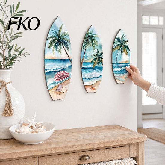 French Vintage Home Decor 3Pcs Wooden Surfboard Wall Art Decor, Natural Wood Hanging Sign, Sun-resistant Sculpture Lightweight Tropical Summer