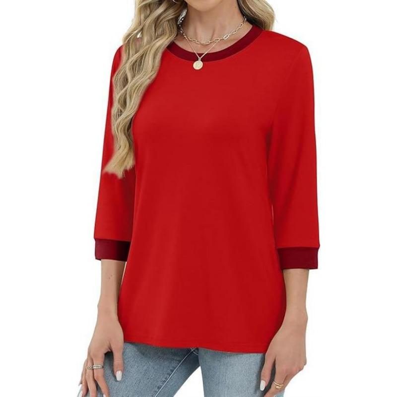 Весна Осень Футболка с круглым вырезом и пэчворком Женская с длинным рукавом Повседневная Модная Всепогодная Базовая Толстовка Футболка Топ