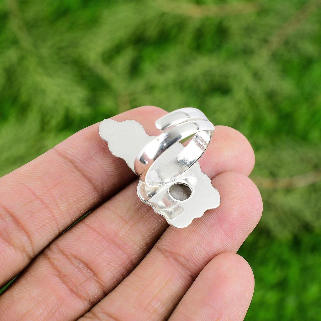 Sterling Silver Round Rainbow Moonstone Stone Engagement Flower Daughter Ring