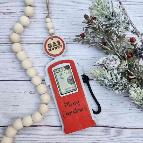 Wooden Gas Can Money Holder Christmas Tree Hanging Gas Money Wallet Cash Envelope Decoration Ornament Pendant Festival Party Wood Money Gift