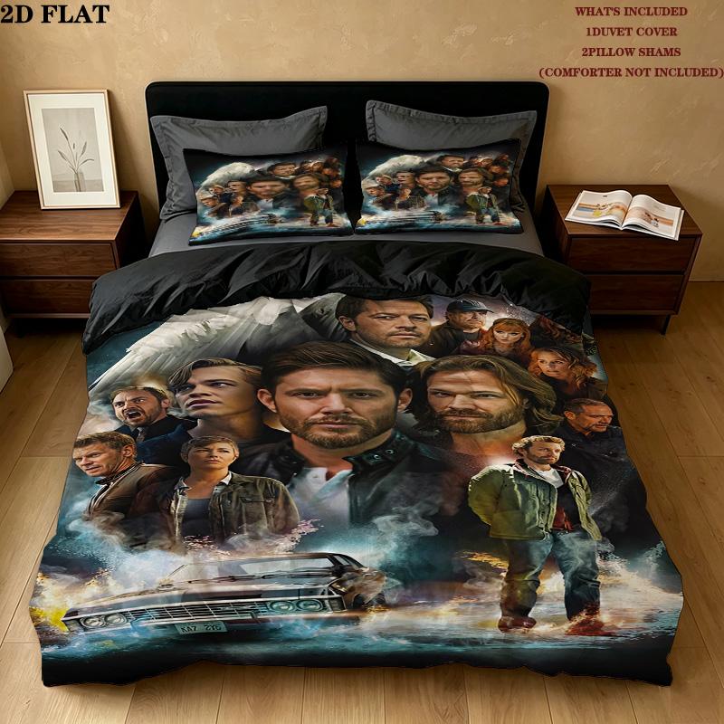 Supernatural Pattern Bedding Quilt Set Quilt Cover Pillowcase Home Birthday Gift(1 * duvet cover + 2 * pillowcase, without core)
