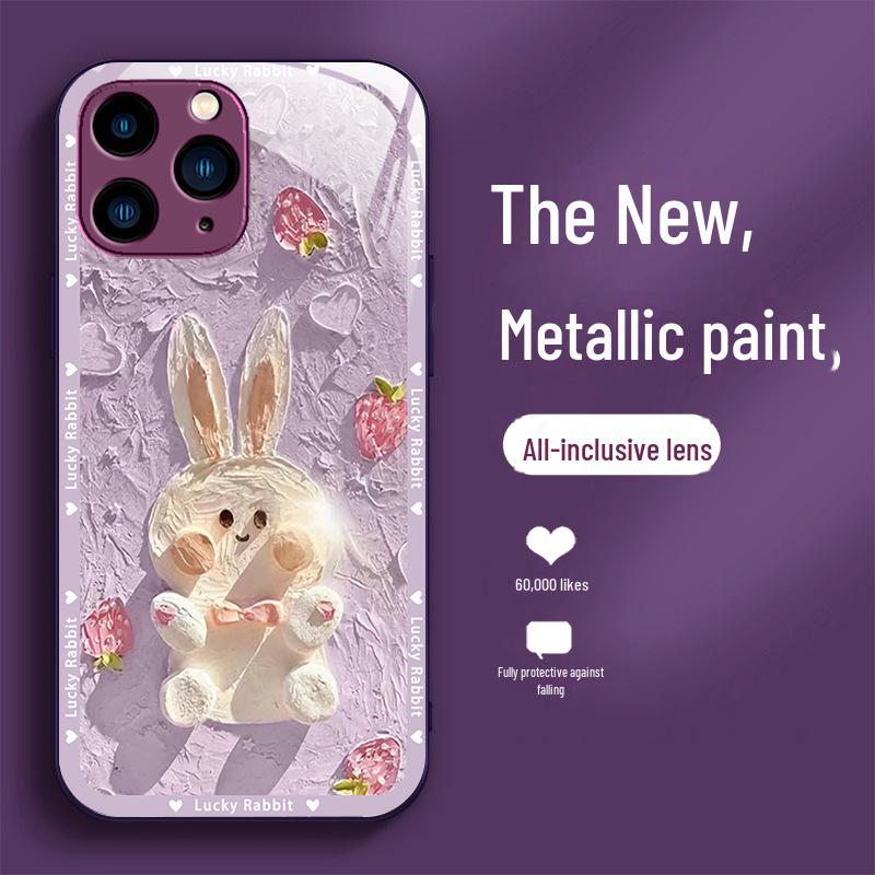 Apple 13Pro Rabbit X/XS Liquid Glass MAX Oil Painting 13 All-inclusive iPhone11 Cover
