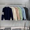Высокая версия Макаронный шерстяной кардиган с V-образным вырезом и рукавом с четырьмя полосами для унисекс