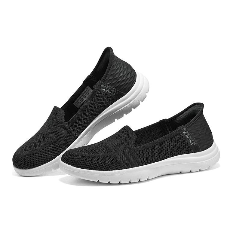 Skechers On-The-GO Гибкая Ткань Технология Slip-On Удобные Низкие Повседневные Кроссовки Женские Черный Белый 136541-BKW