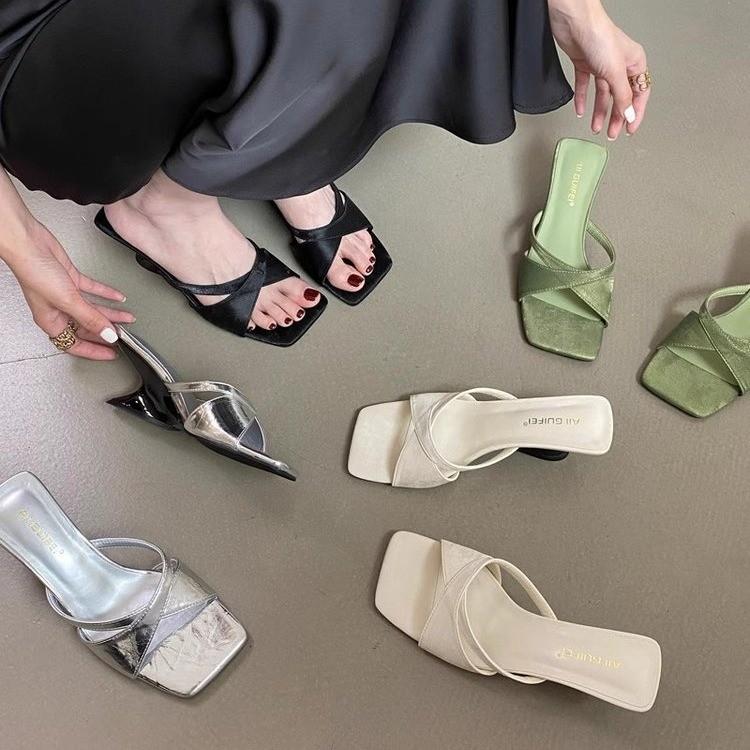 Fashion 2024 Designer Elegant Shoes Women Sandals Wedge Heel Medium Slippers Women Open Toe Luxury Fashion Party Women Shoes