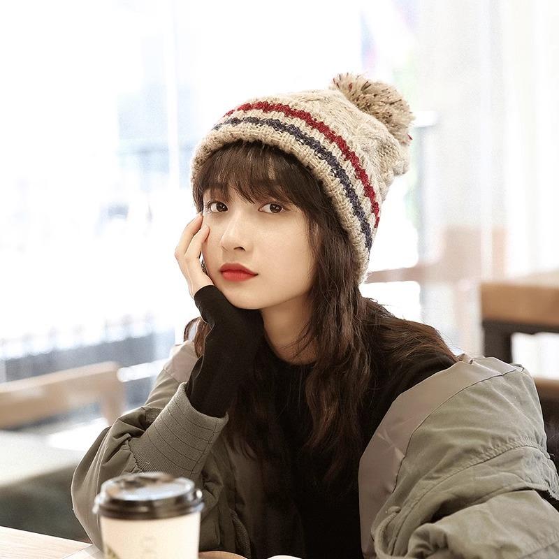 Hat female autumn and winter trendy versatile fashion Internet celebrity thickened warm knitted pullover winter wool hat