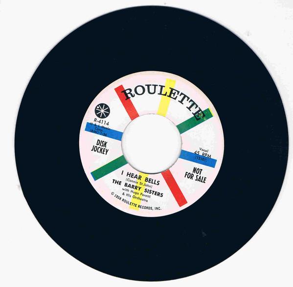 7-дюймовая пластинка BARRY SISTERS - I Hear Bells R4114 Roulette 1958 США Рок Б/у