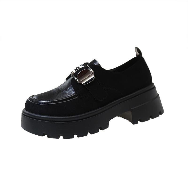 British Style Heightened Platform Small Leather Shoes Women's 2025 Autumn New Versatile Thick-heeled Single Shoes One-pedal Loafers