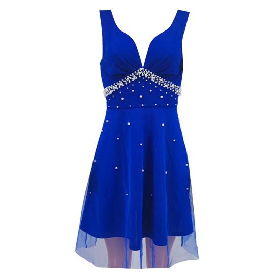 Женское вечернее платье с V-образным вырезом без рукавов из искусственного жемчуга А-силуэта Двухслойная сетка Узкая с высокой талией Сплошное цветное бальное платье для выпускного вечера Мини-платье